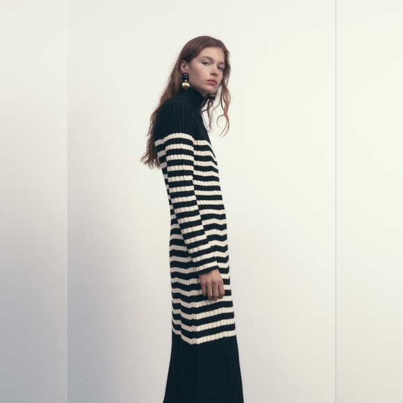 New Zara Wool Blend Striped Knit Midi Dress - 5755/147 - Picture 4 of 8
